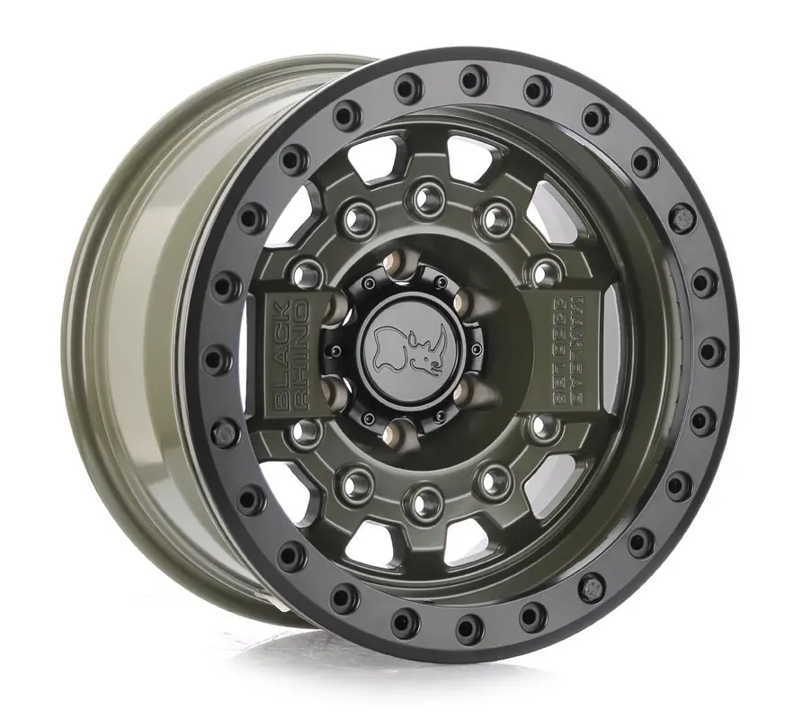 [BR17-6139-AVENGERVO30] JUEGO DE 5 RINES BLACK RHINO 17X8.5  6X139.7  CB 112.1 ET-30 AVENGER  OLIVE DRAB GREEN BLK HARDWARE BEADLOCK   